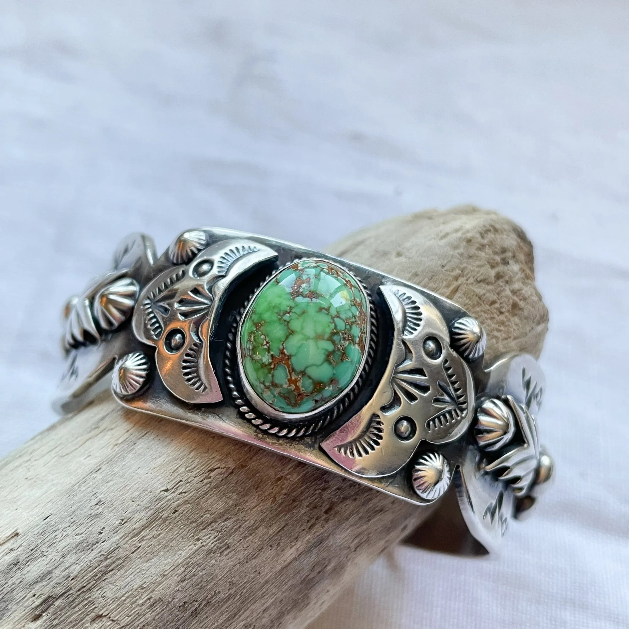 Paul Livingston Sterling Silver Navajo Cuff Bracelet, Carrico Lake Turquoise Native American Bracelet 67.3 G