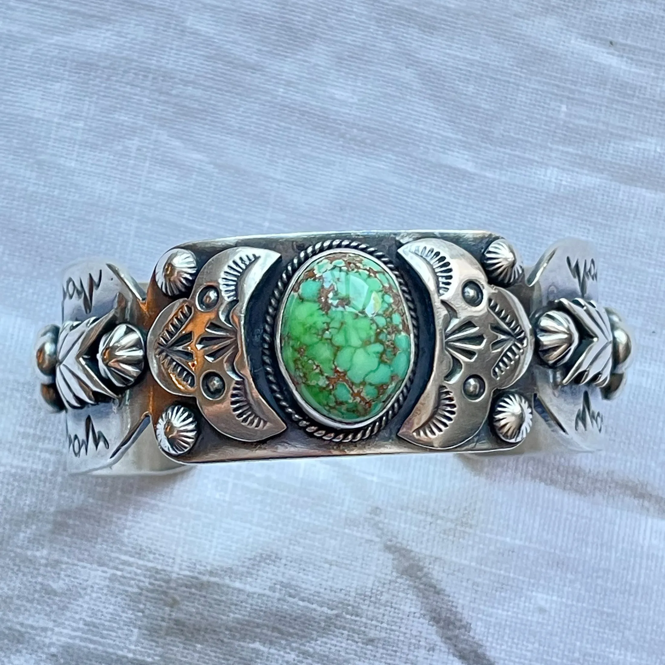 Paul Livingston Sterling Silver Navajo Cuff Bracelet, Carrico Lake Turquoise Native American Bracelet 67.3 G