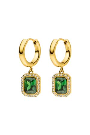 Pavé Emerald Huggies Green 14K Gold Plated