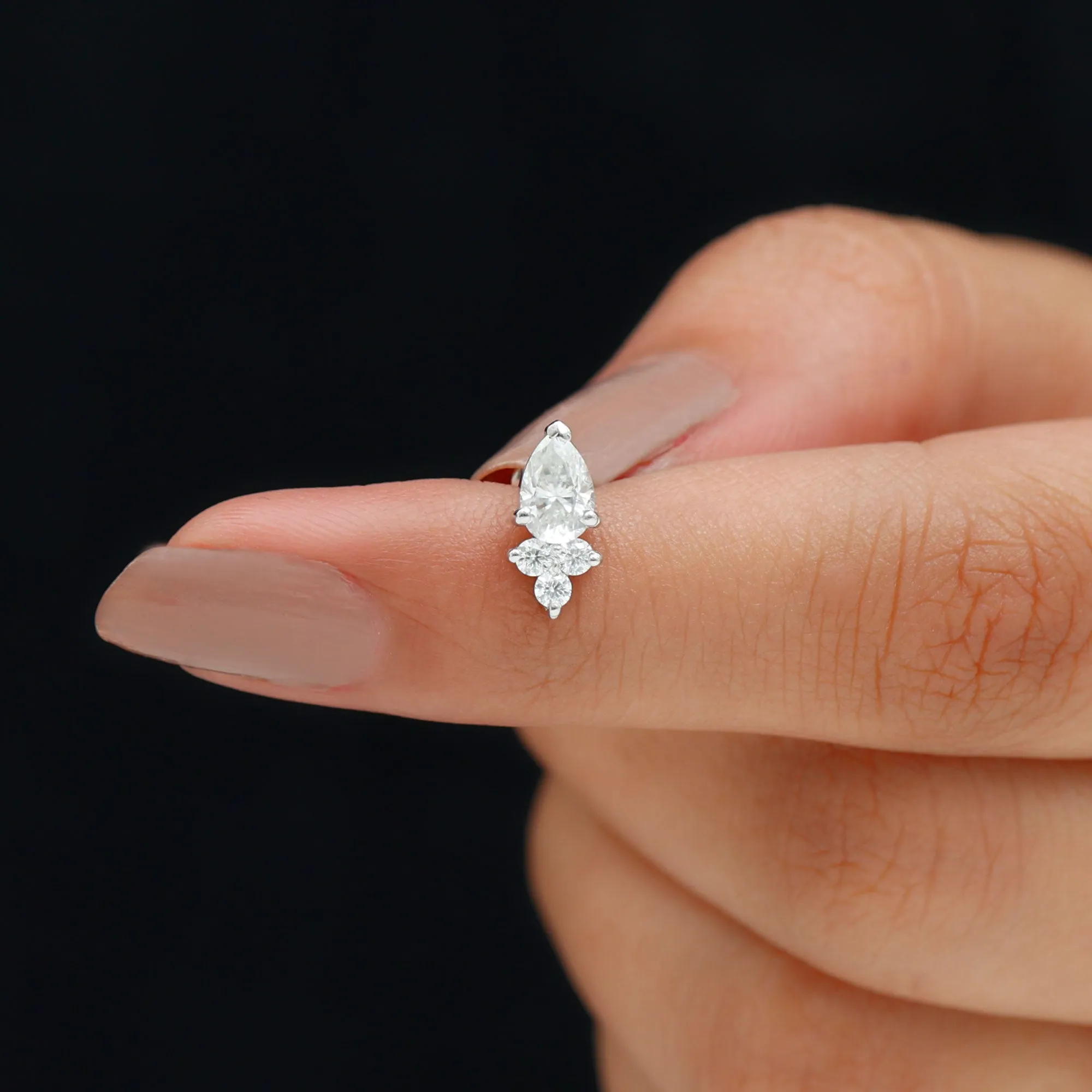 Pear and Round Moissanite Cluster Cartilage Earring