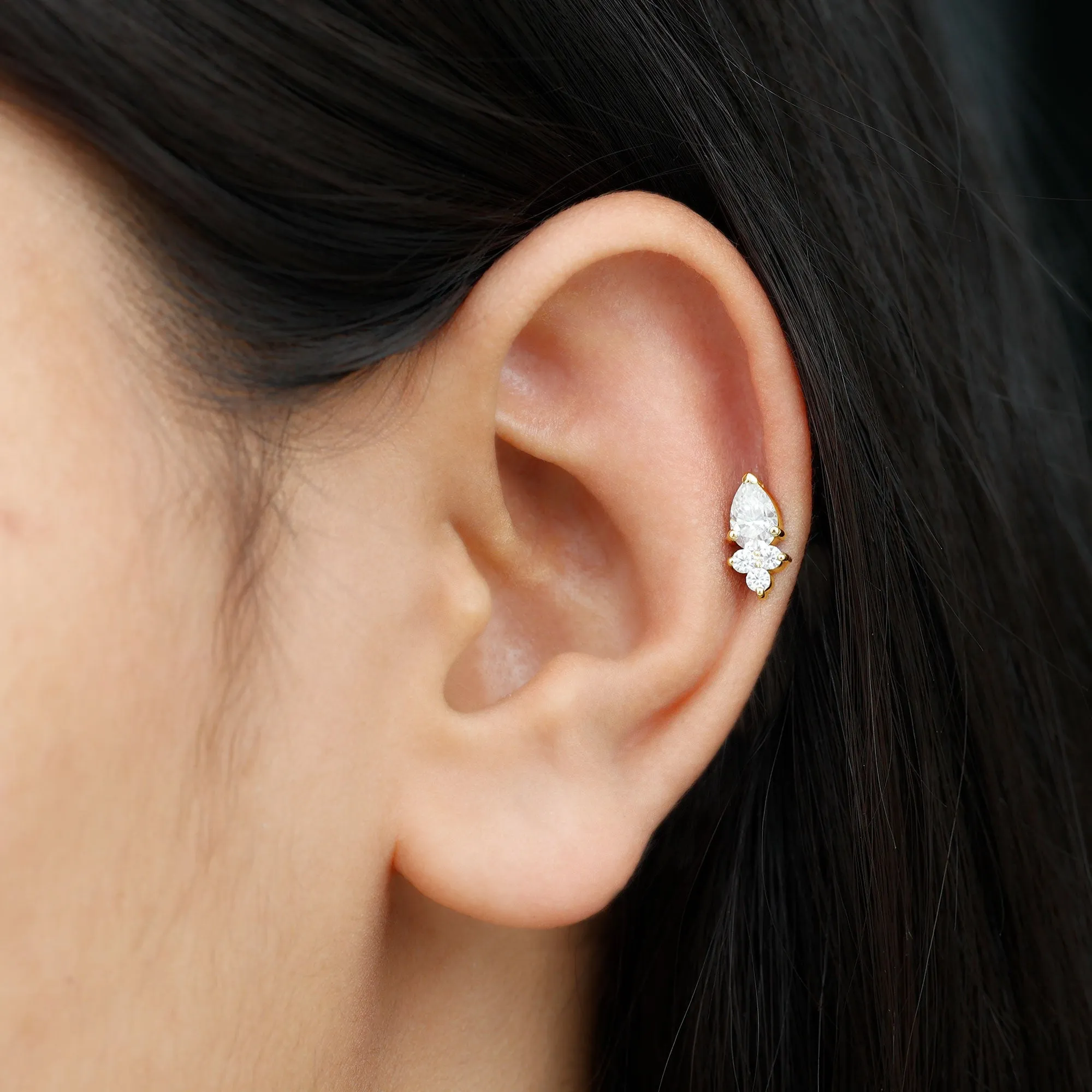 Pear and Round Moissanite Cluster Cartilage Earring