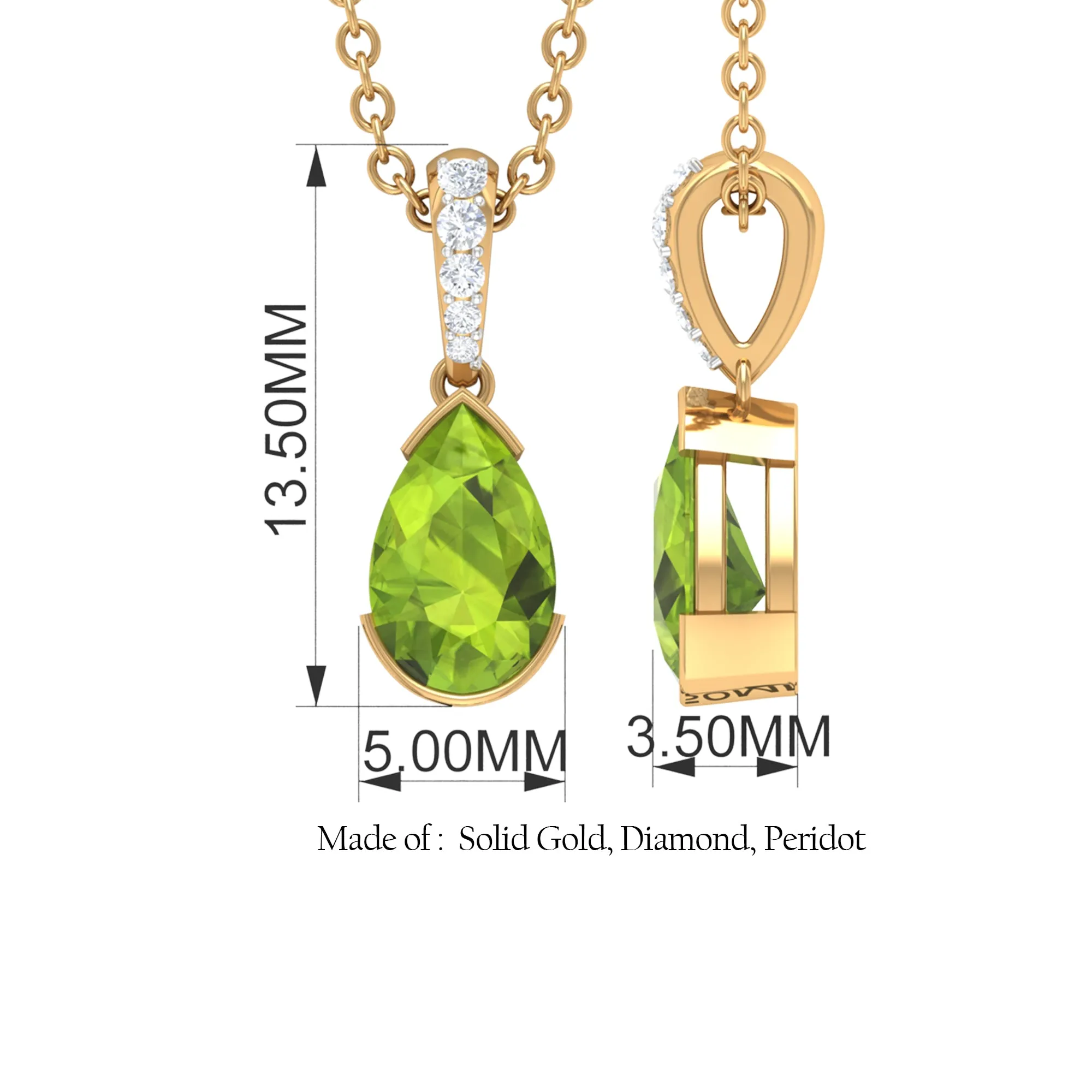 Pear Shape Peridot Solitaire Pendant with Diamond Accent Bail