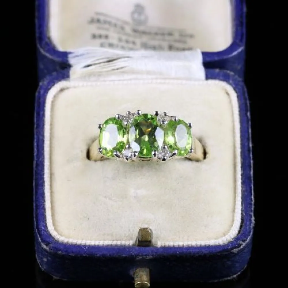 Peridot Diamond Trilogy Ring 3.10ct