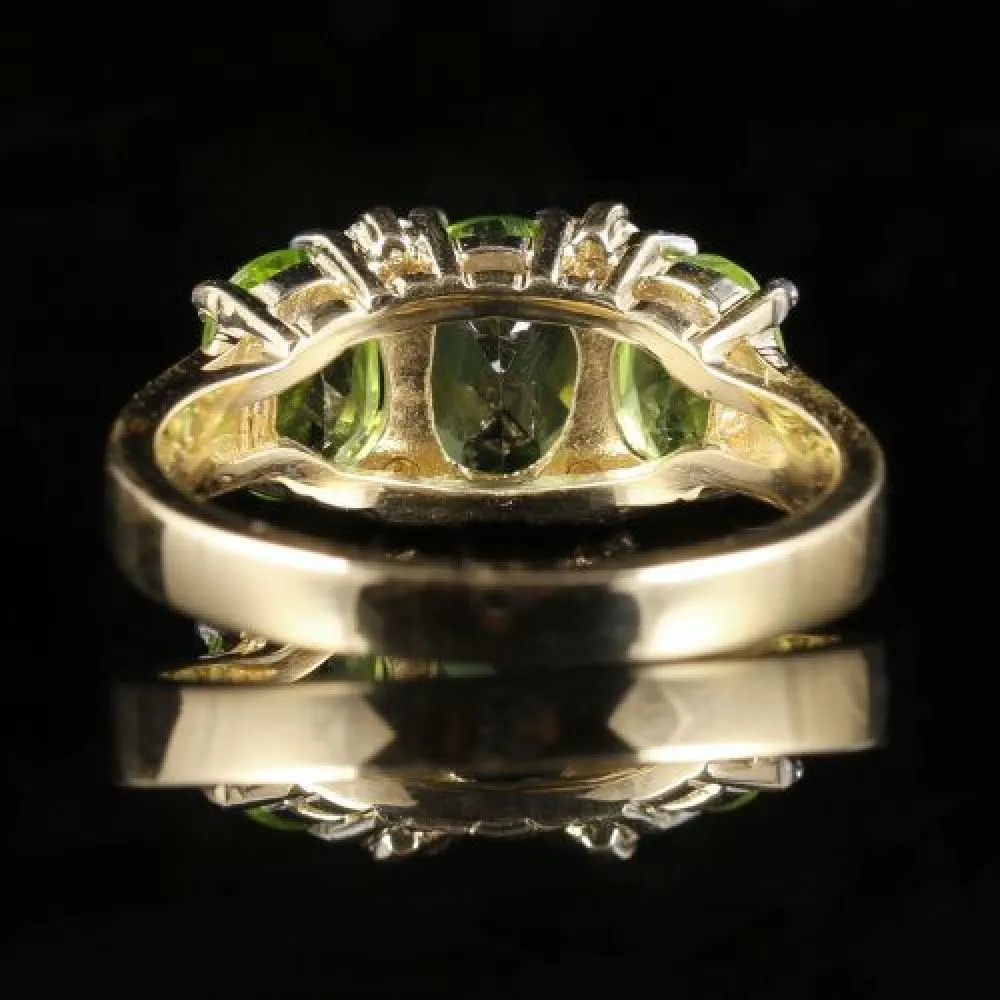 Peridot Diamond Trilogy Ring 3.10ct