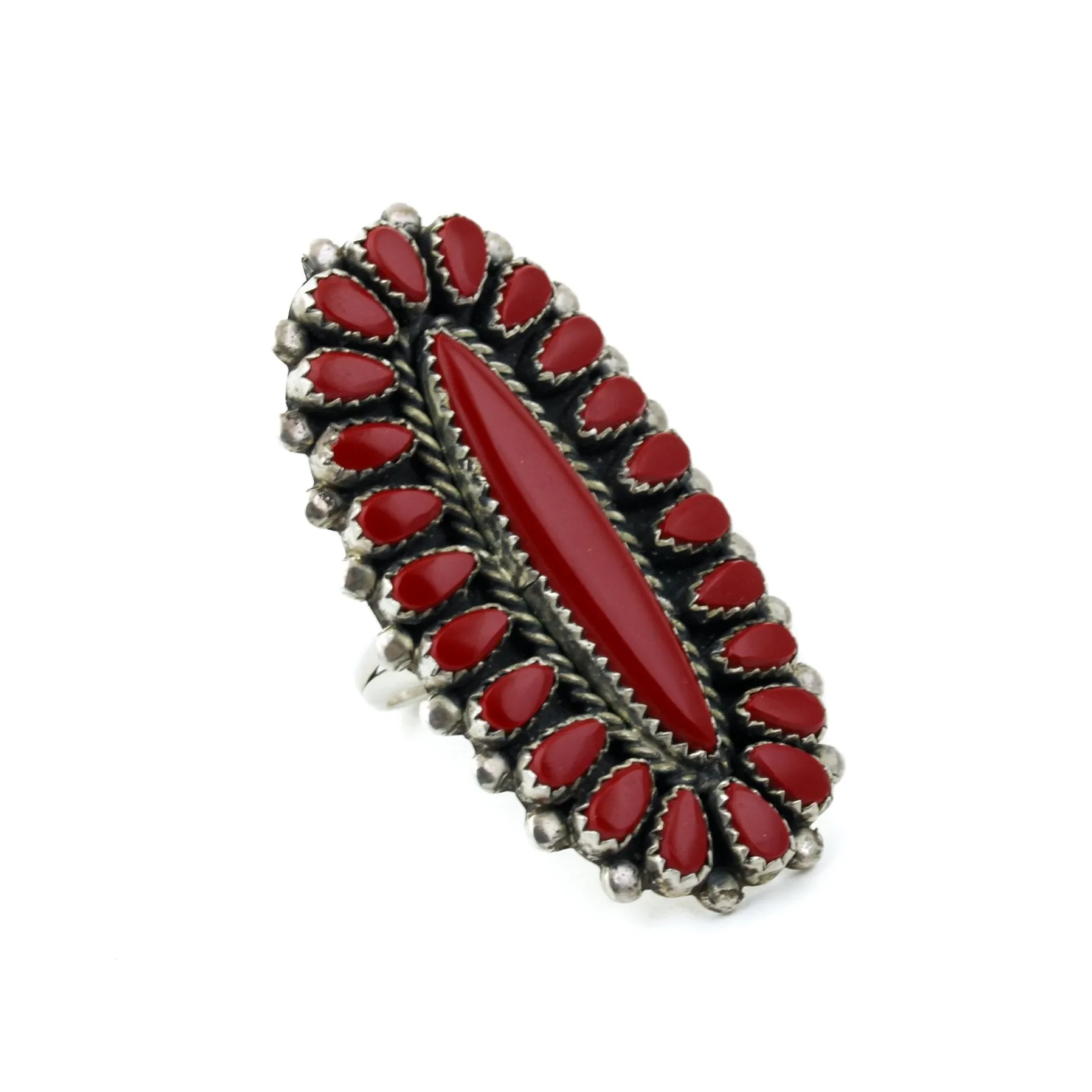 Petit Point Block Red Coral Ring