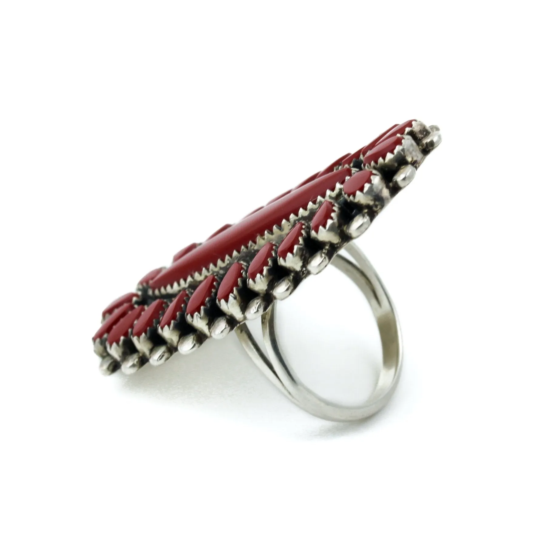 Petit Point Block Red Coral Ring