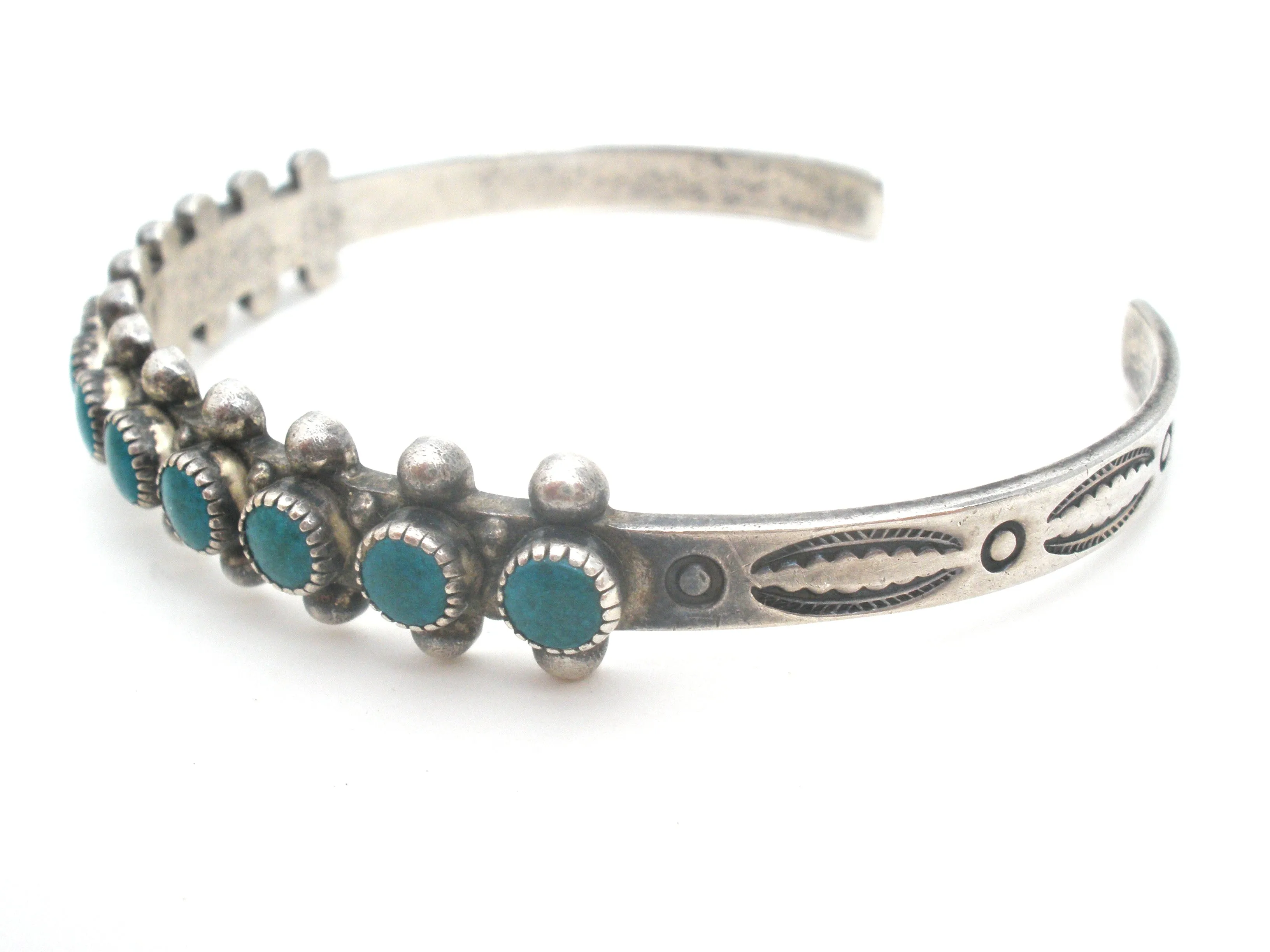 Petit Point Turquoise Cuff Bracelet Sterling Silver
