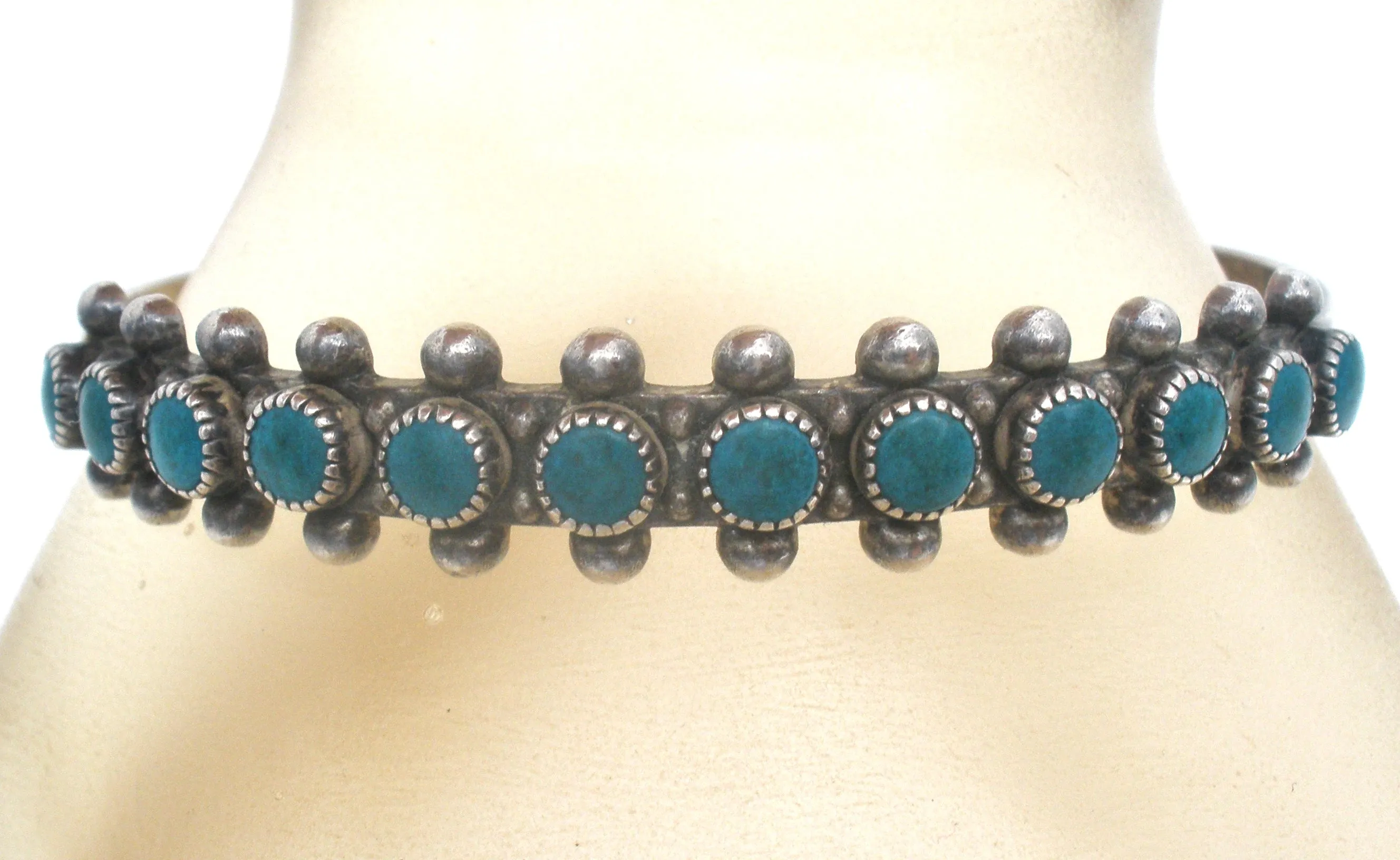 Petit Point Turquoise Cuff Bracelet Sterling Silver