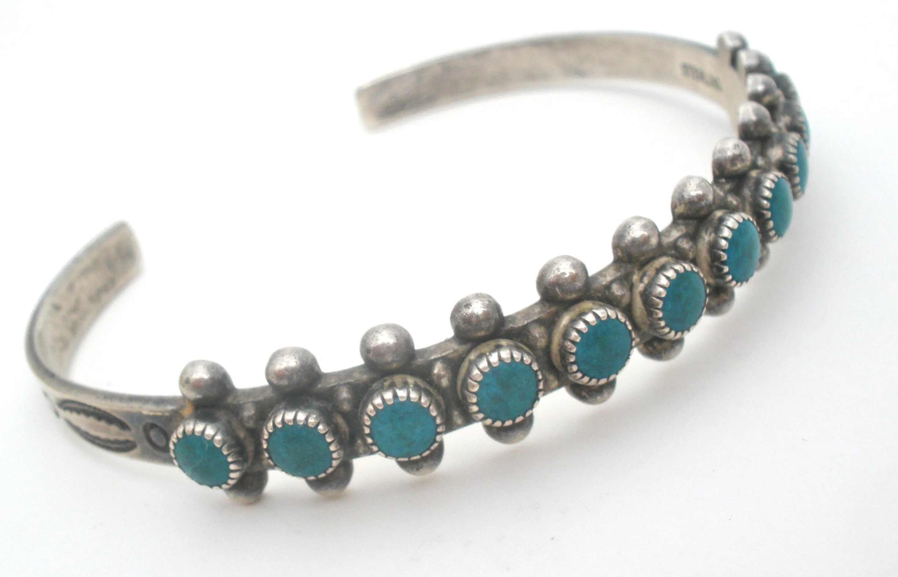 Petit Point Turquoise Cuff Bracelet Sterling Silver