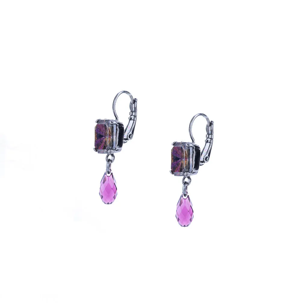 Petite Emerald Cut and Dangle Leverback Earrings in "Wildberry" *Preorder*
