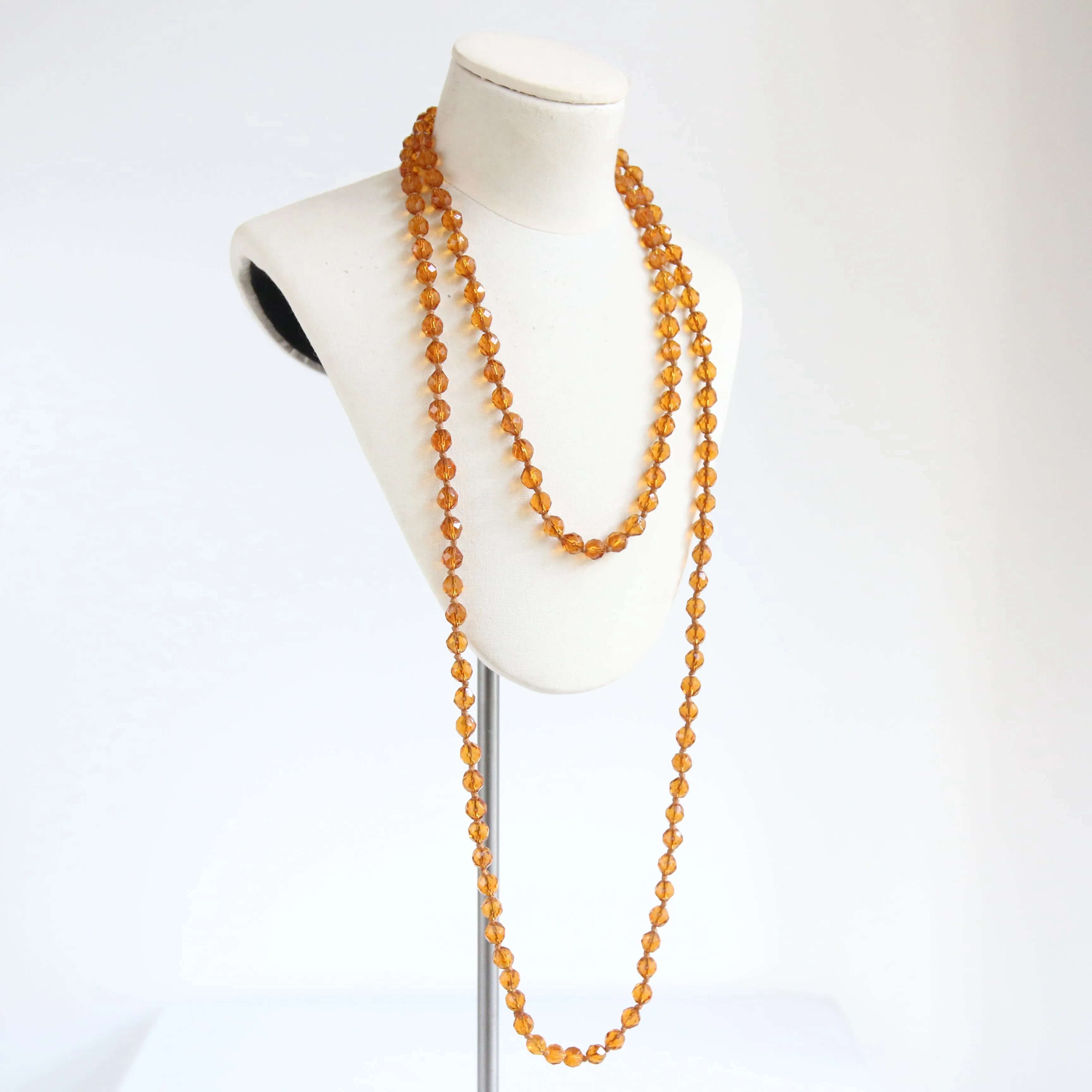"Amber Glass" Vintage 1920's Hand Knotted Glass Bead Necklace