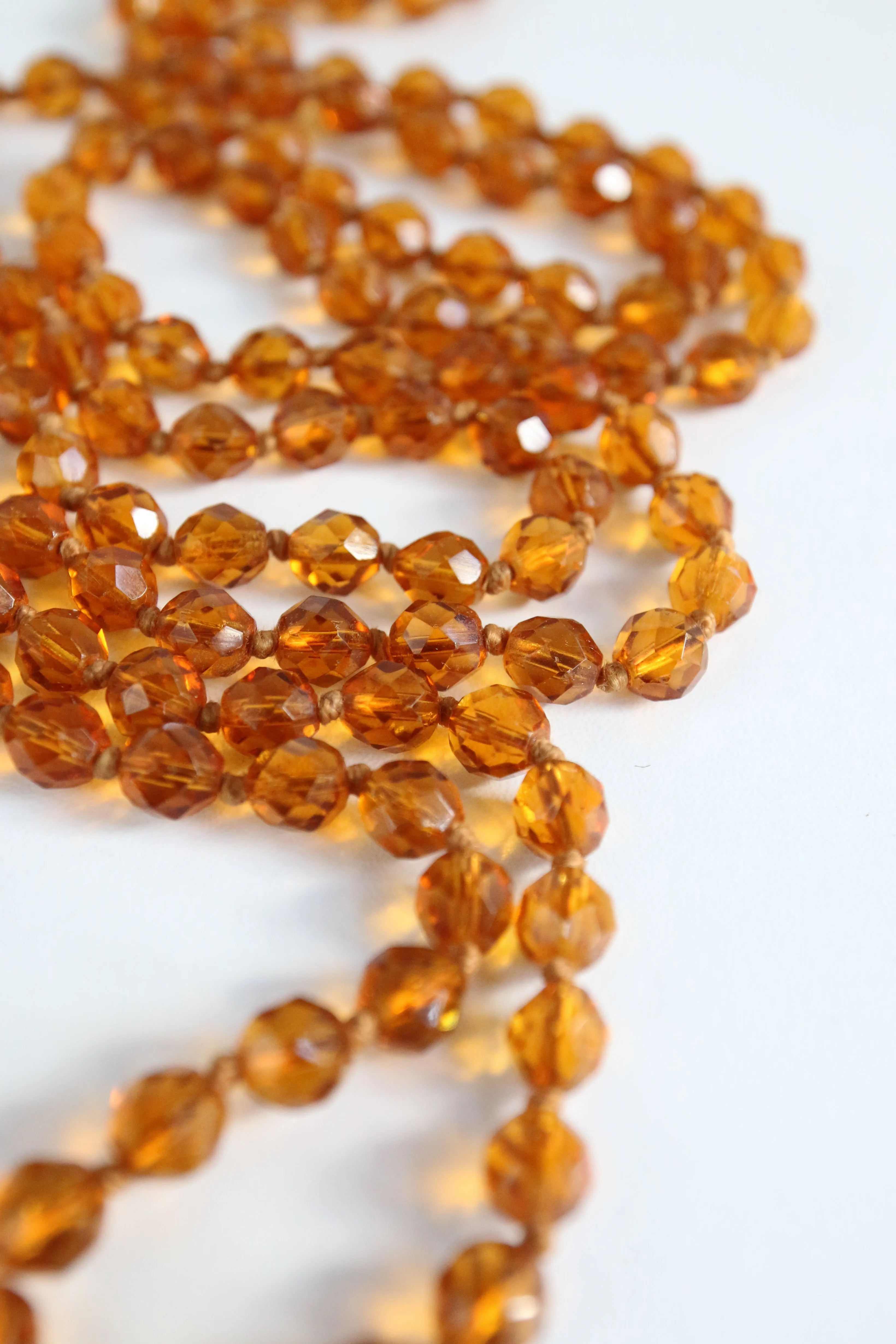 "Amber Glass" Vintage 1920's Hand Knotted Glass Bead Necklace