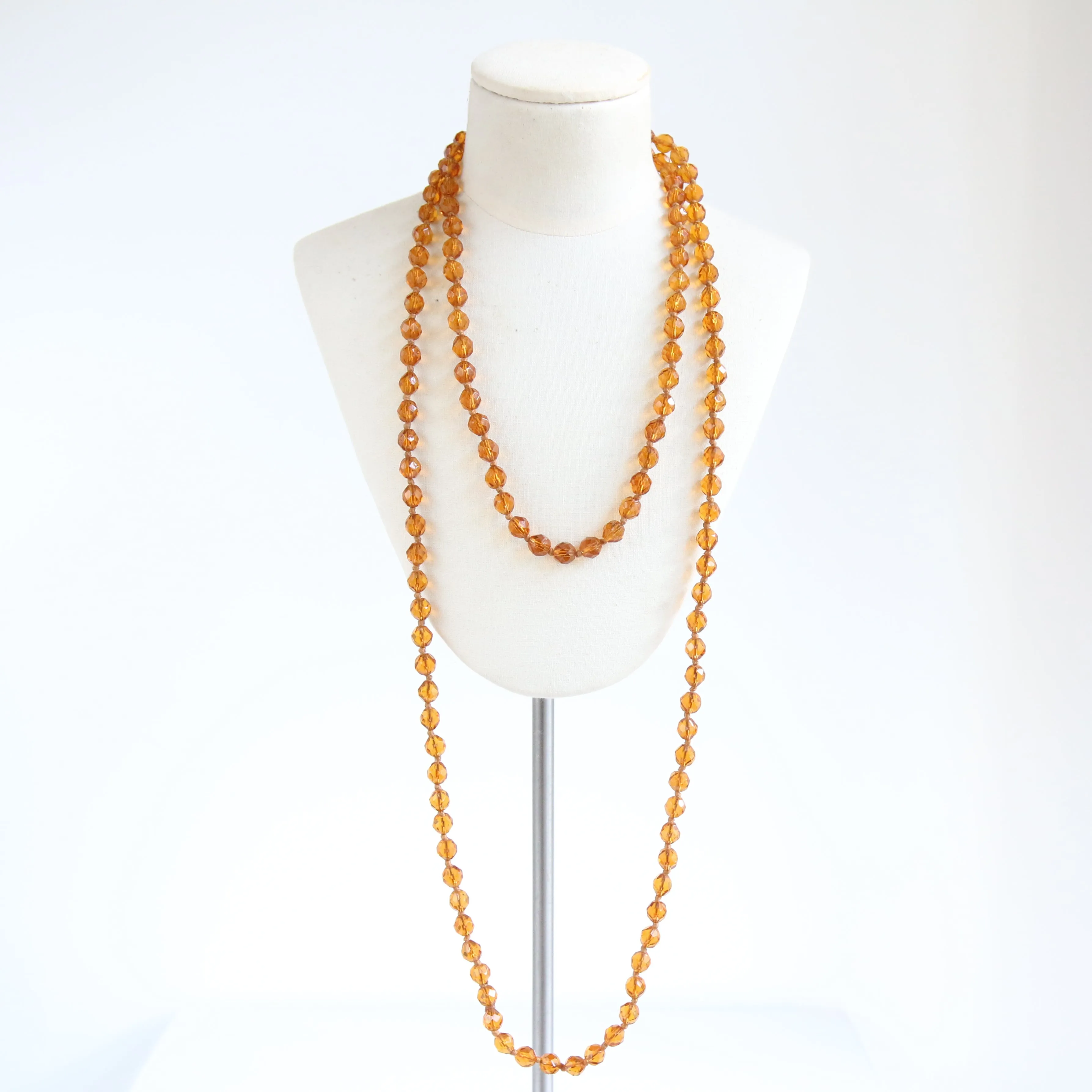 "Amber Glass" Vintage 1920's Hand Knotted Glass Bead Necklace
