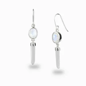 Rainbow Moonstone & Clear Quartz Drop Earrings