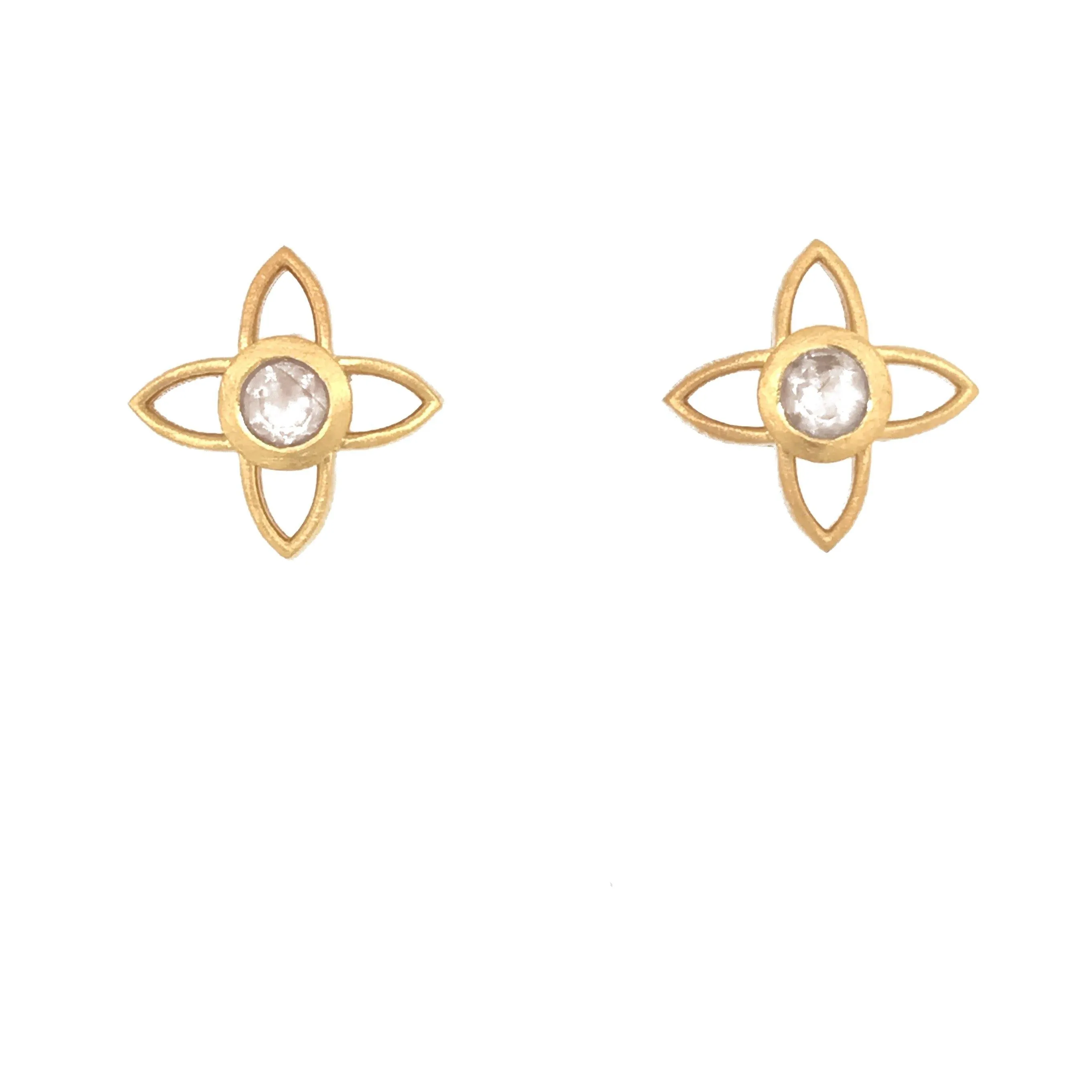 Rainbow Moonstone Joy Flower Earrings 15MM Post 24K Gold Vermeil