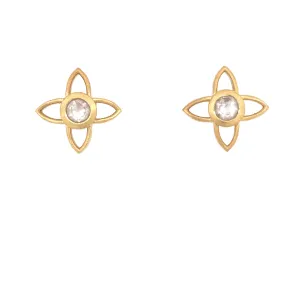 Rainbow Moonstone Joy Flower Earrings 15MM Post 24K Gold Vermeil
