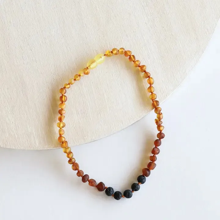 Raw Ombre Amber  Lava Stone 11" - Baltic Amber Necklace