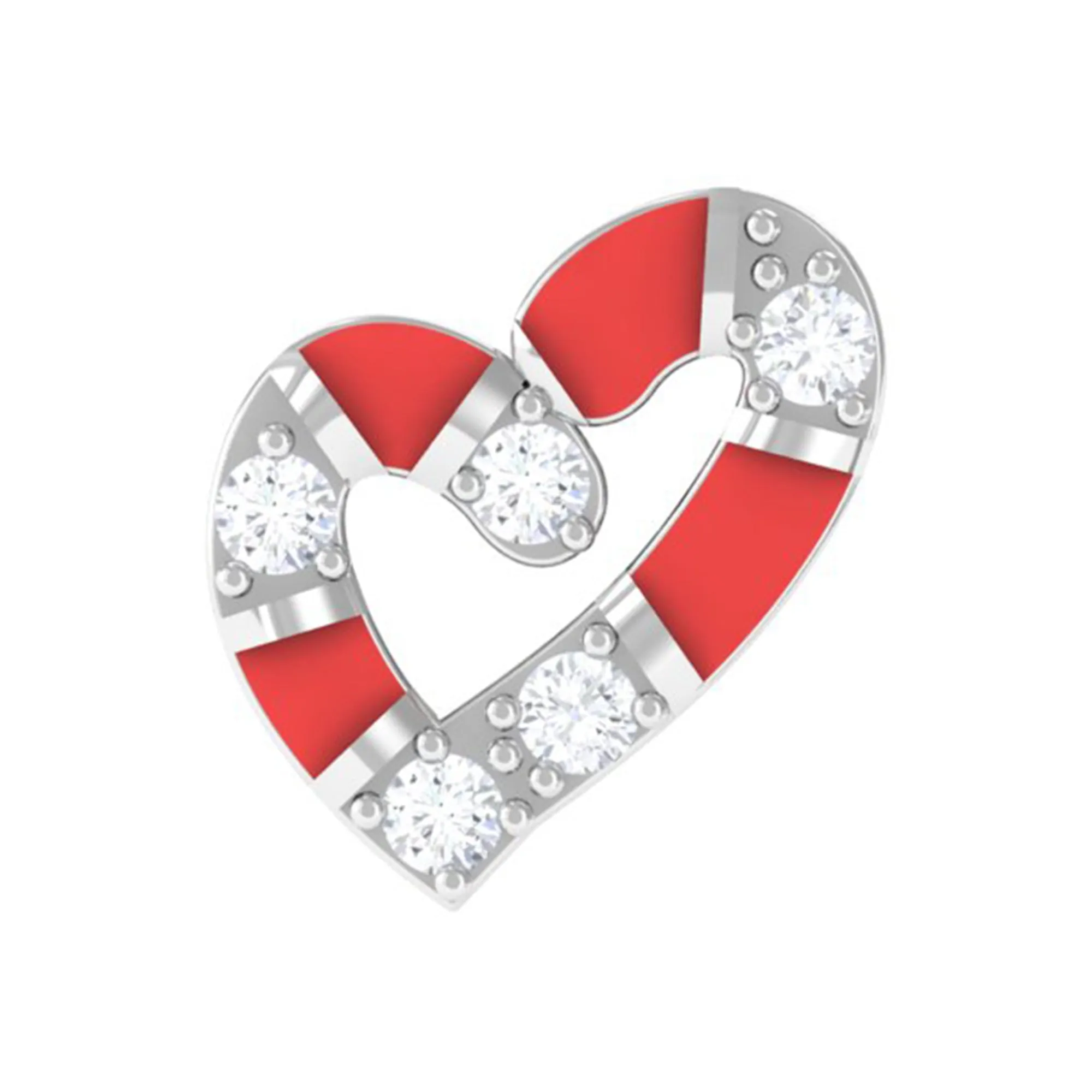 Real Diamond Heart Cartilage Earring with Red Enamel