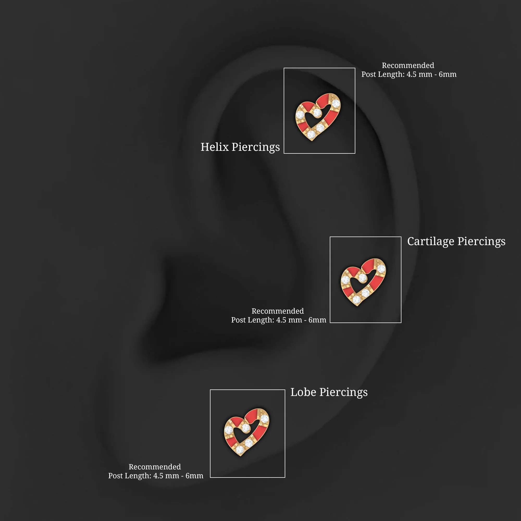 Real Diamond Heart Cartilage Earring with Red Enamel