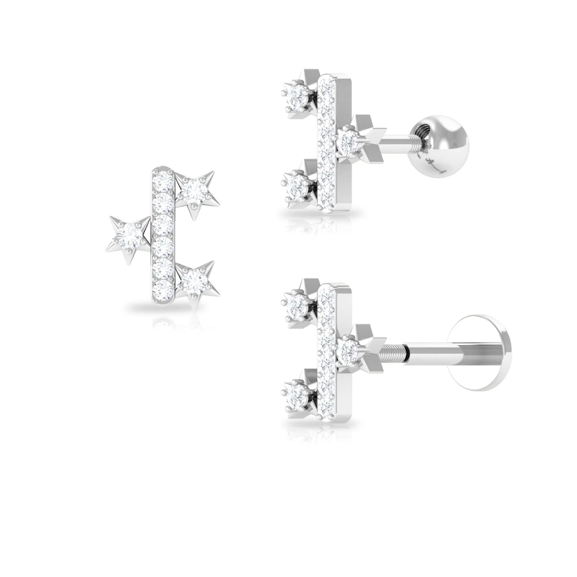 Real Round Cut Moissanite Star Tragus Earring