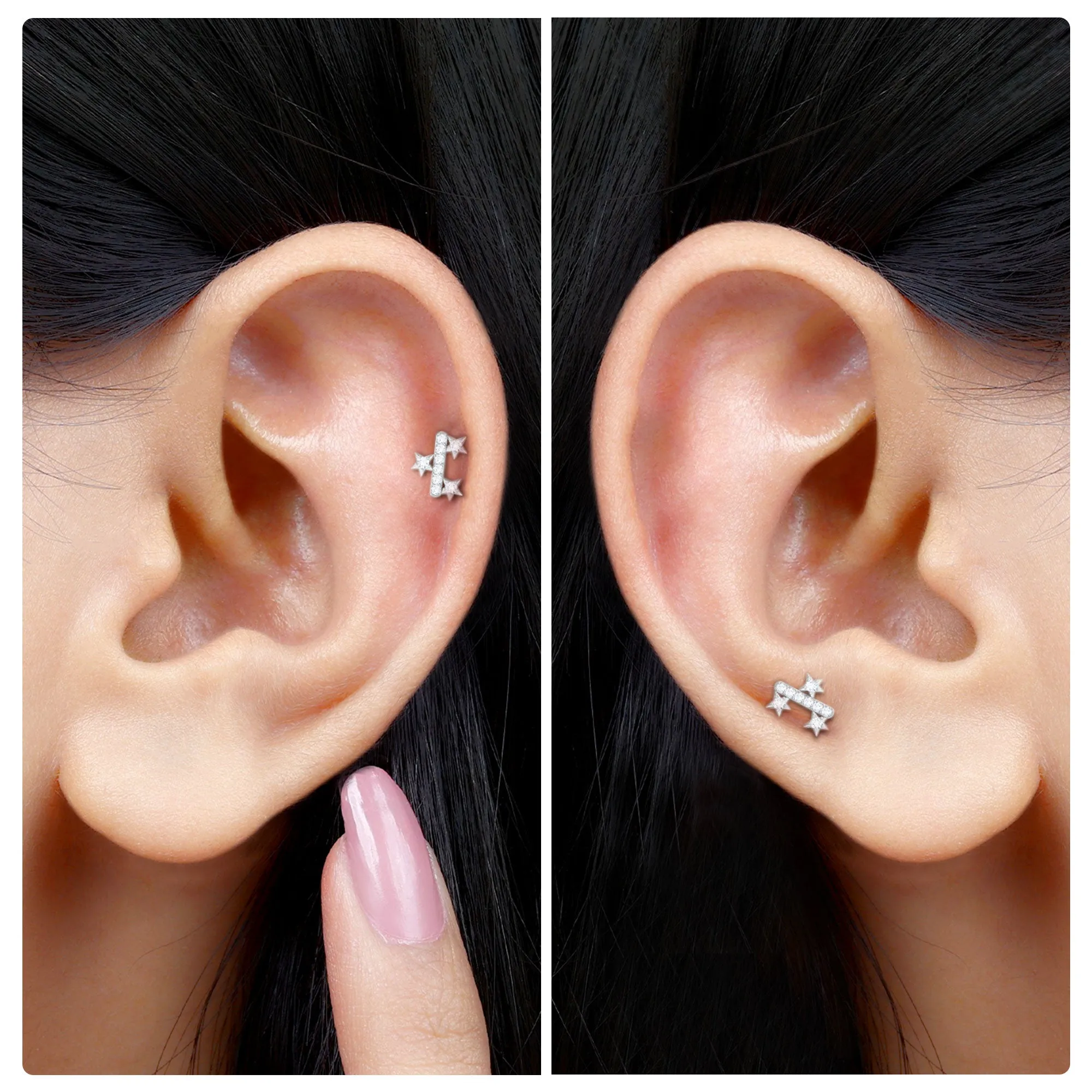 Real Round Cut Moissanite Star Tragus Earring
