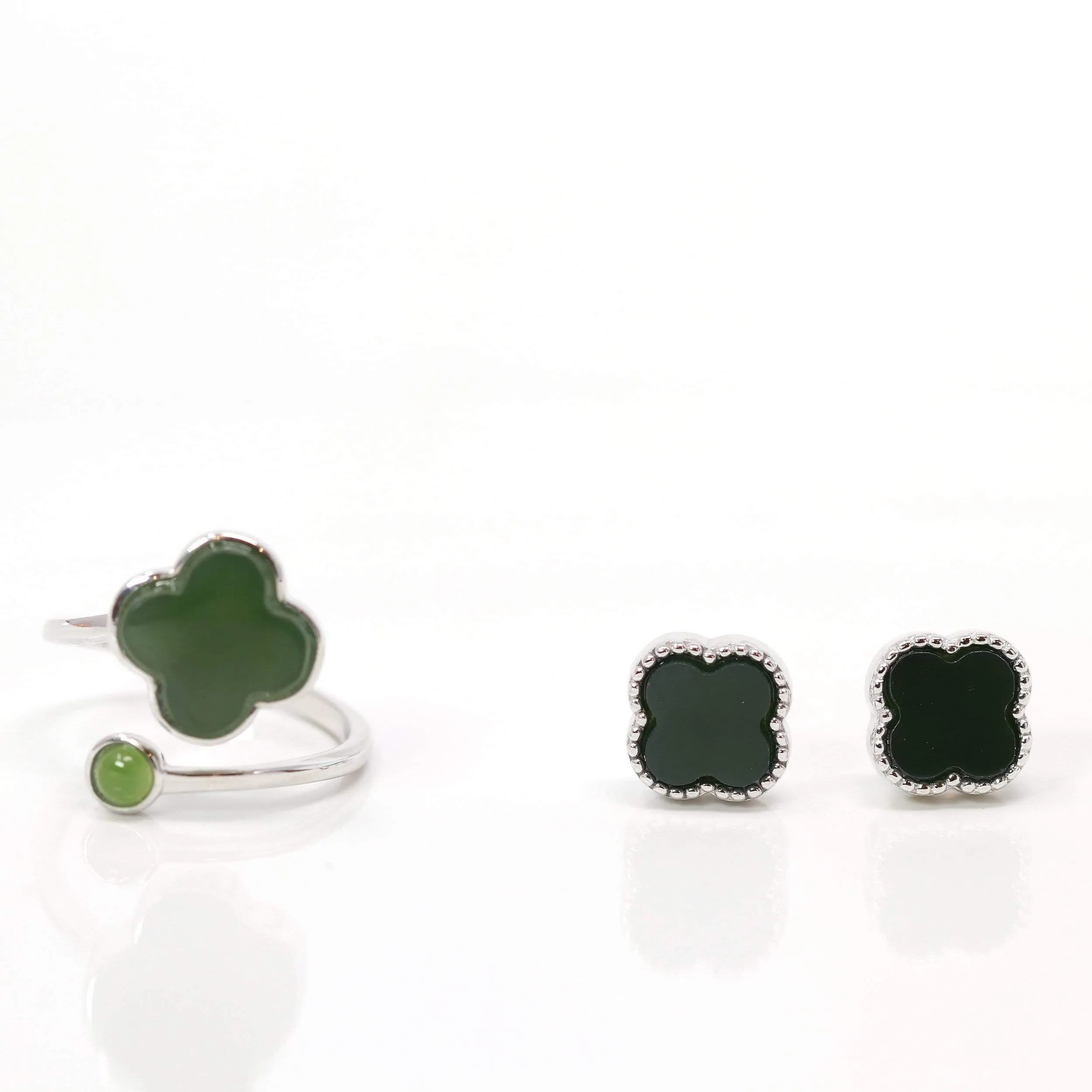 RealJade® "Lucky Four Leaf Clover" Sterling Silver Real Green Nephrite Jade Earrings