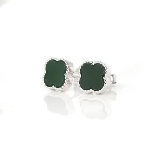 RealJade® "Lucky Four Leaf Clover" Sterling Silver Real Green Nephrite Jade Earrings