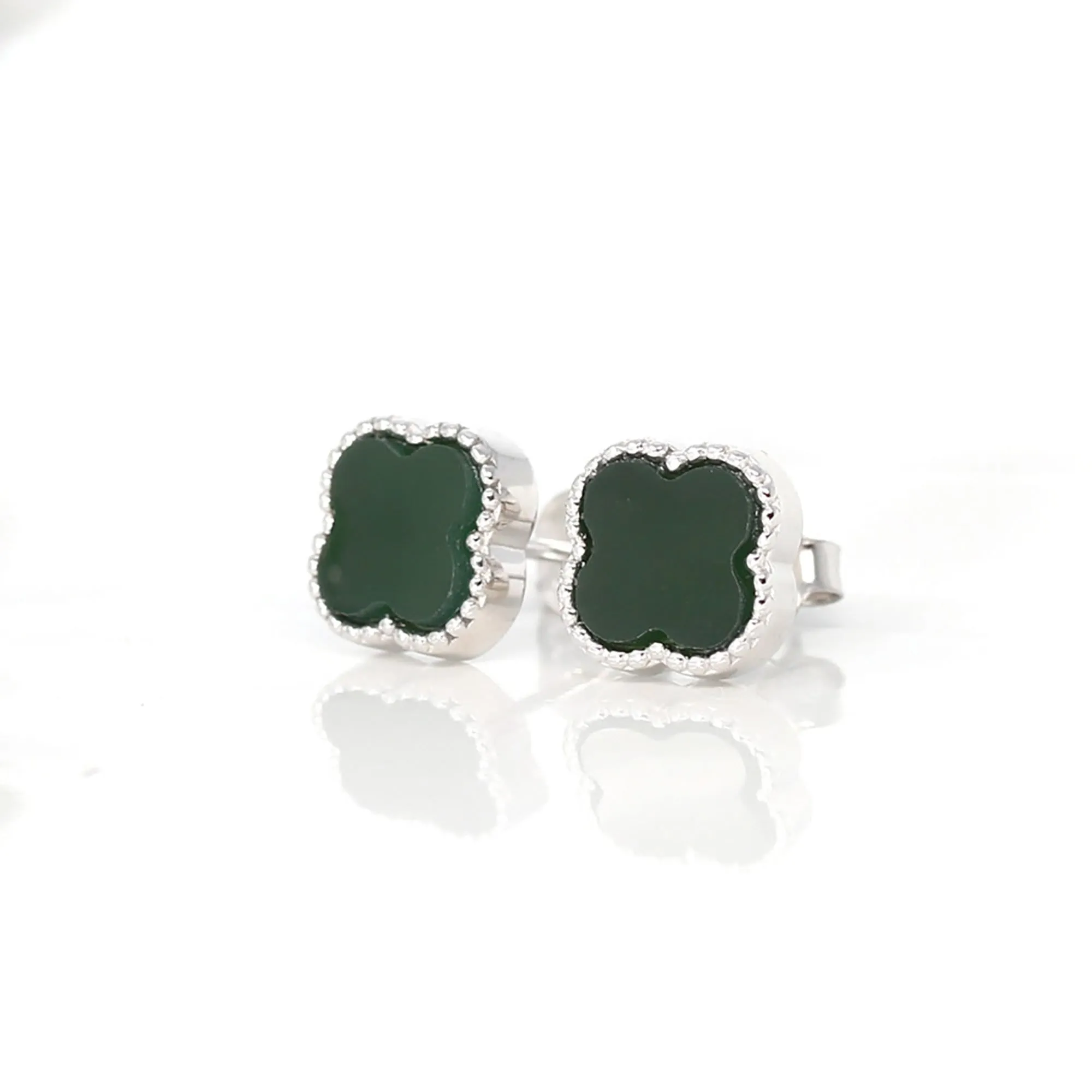 RealJade® "Lucky Four Leaf Clover" Sterling Silver Real Green Nephrite Jade Earrings