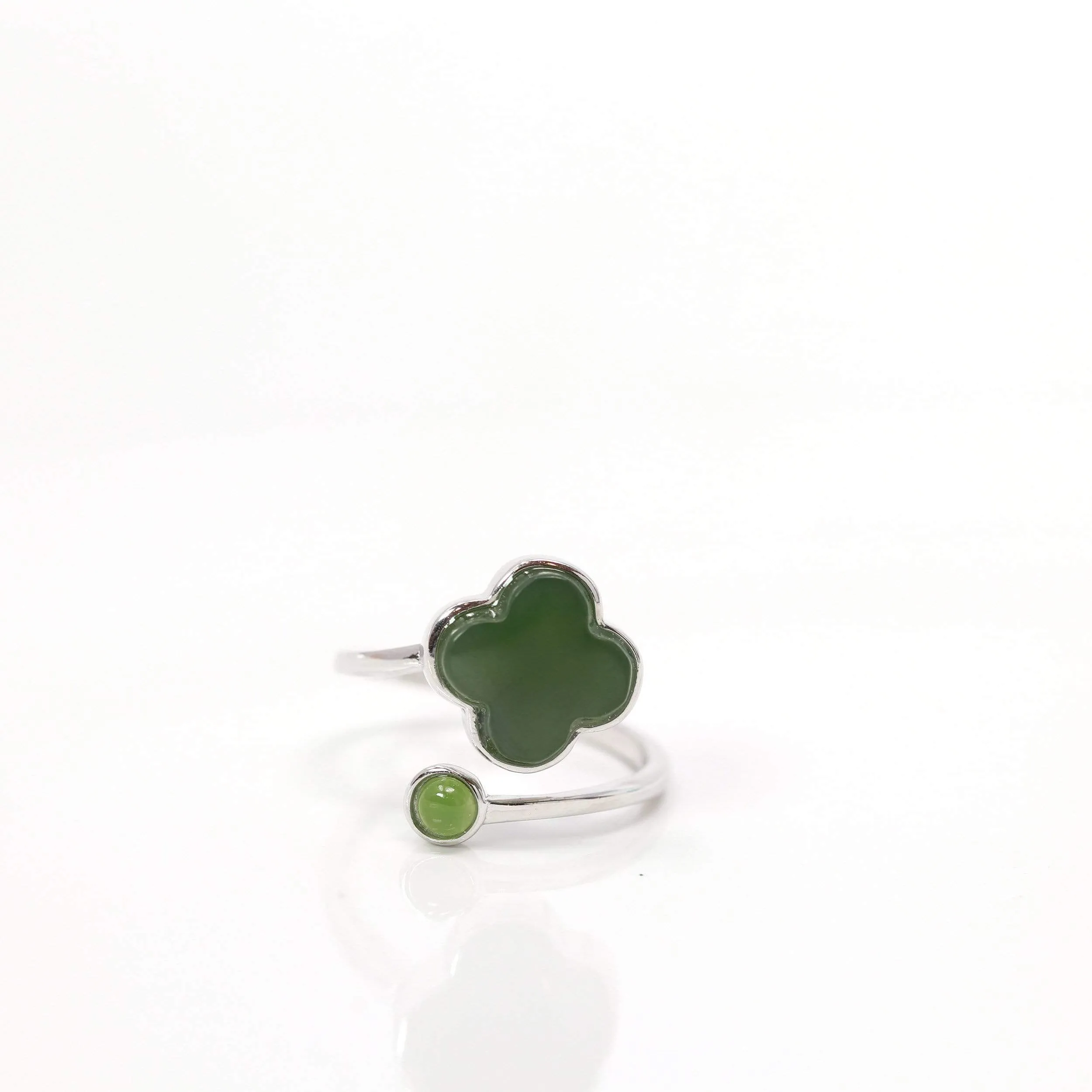 RealJade® "Lucky Four Leaf Clover" Sterling Silver Real Green Nephrite Jade Earrings