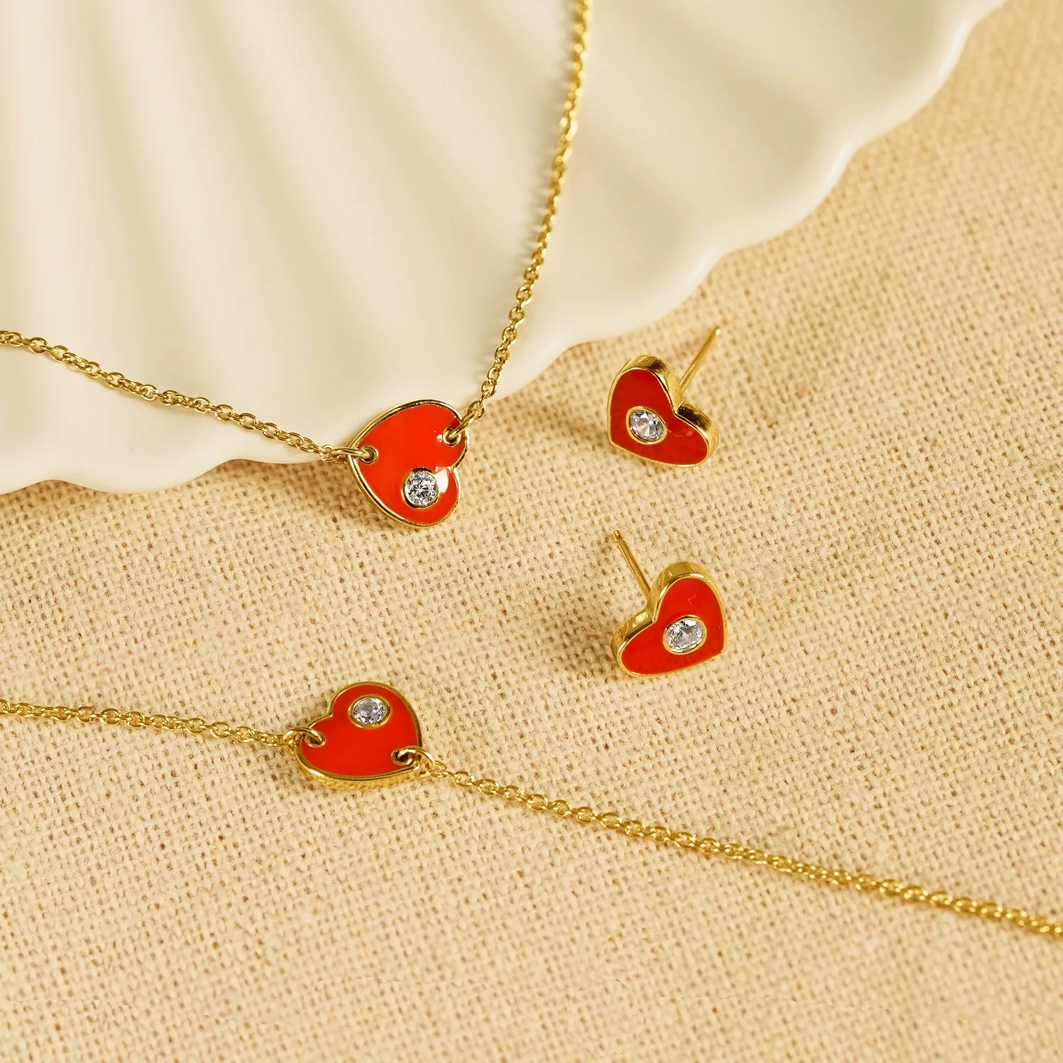 Red Enamel Heart Bracelet with Accent