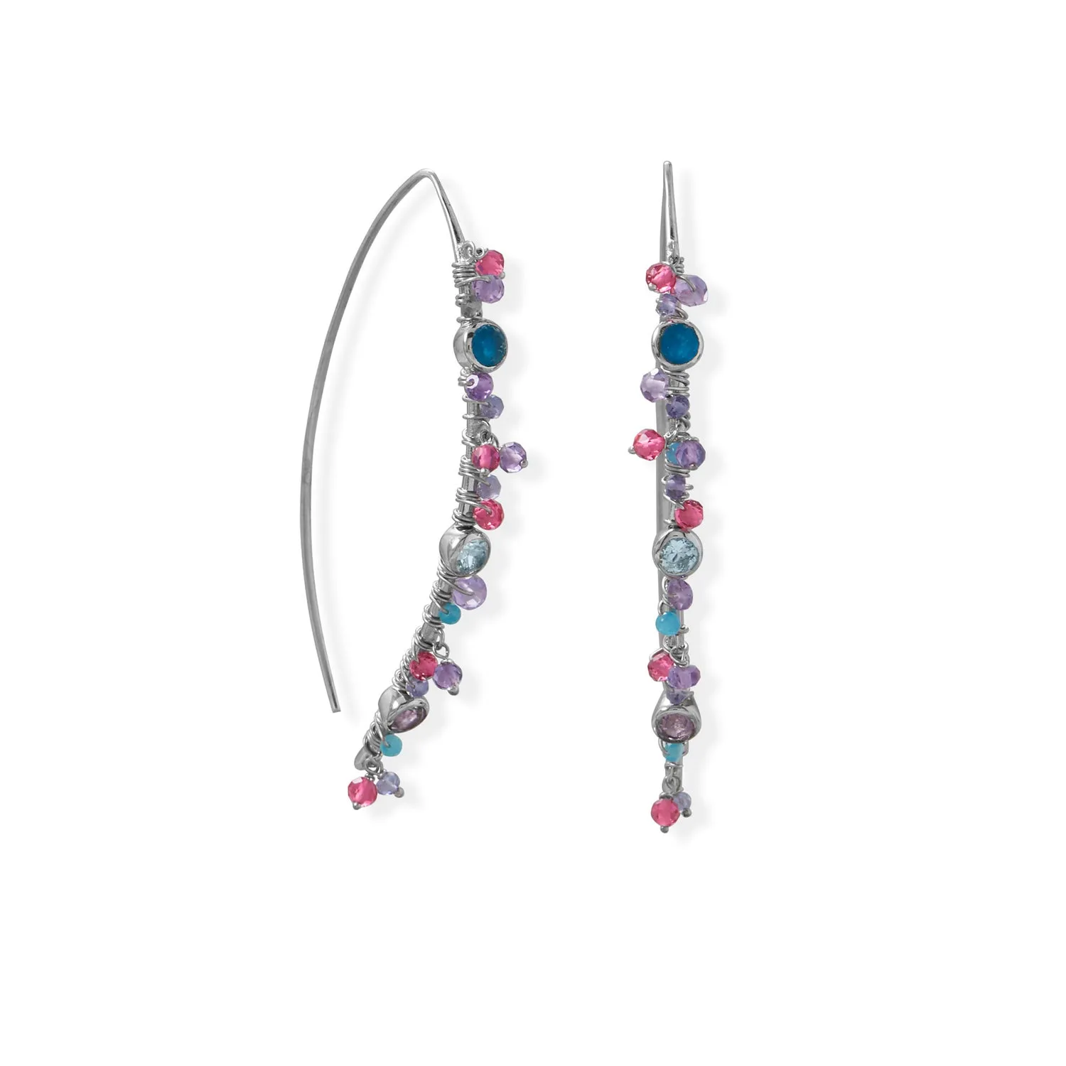 Rhodium Plated Marquise Wire Beaded Earring