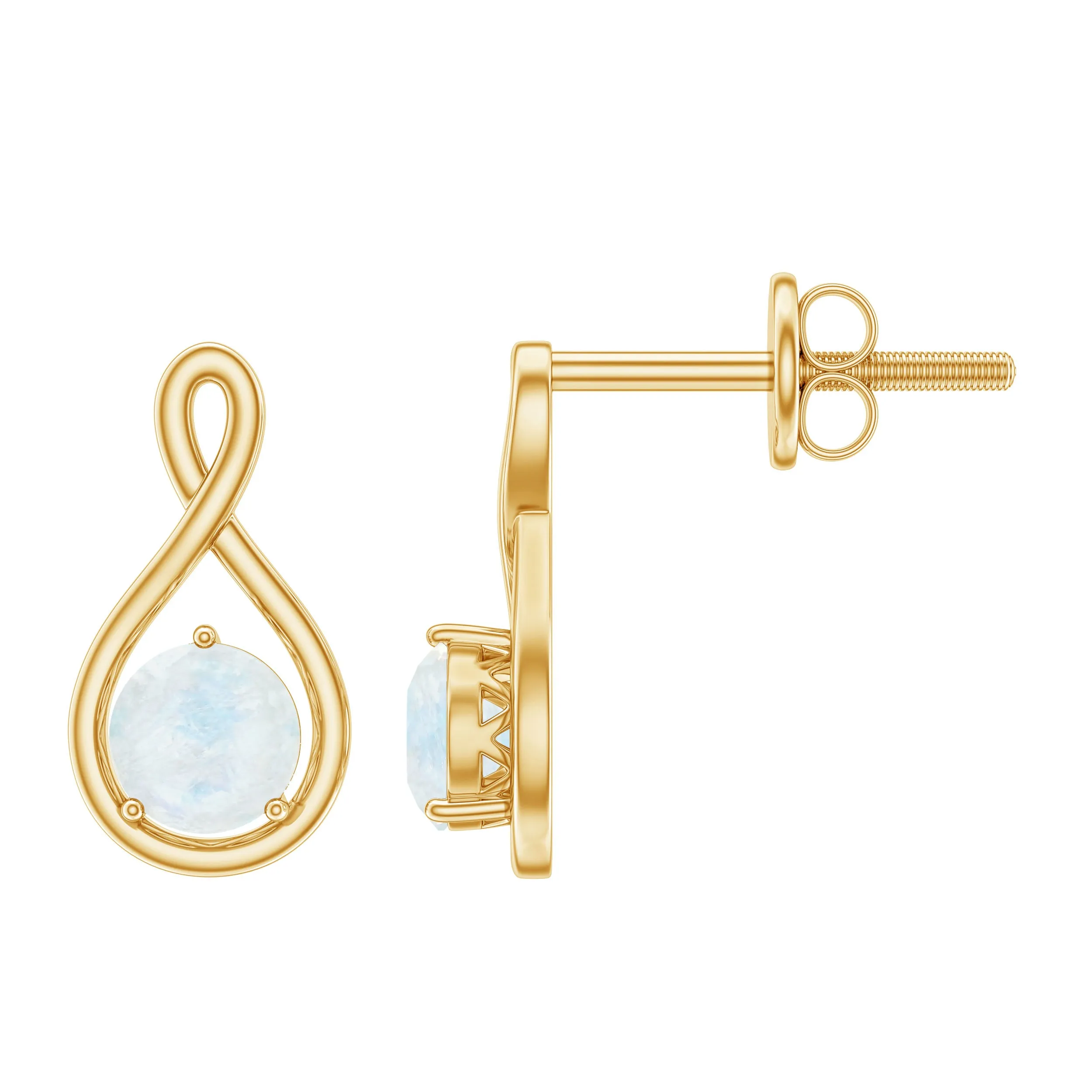 Round Moonstone Solitaire Infinity Stud Earrings