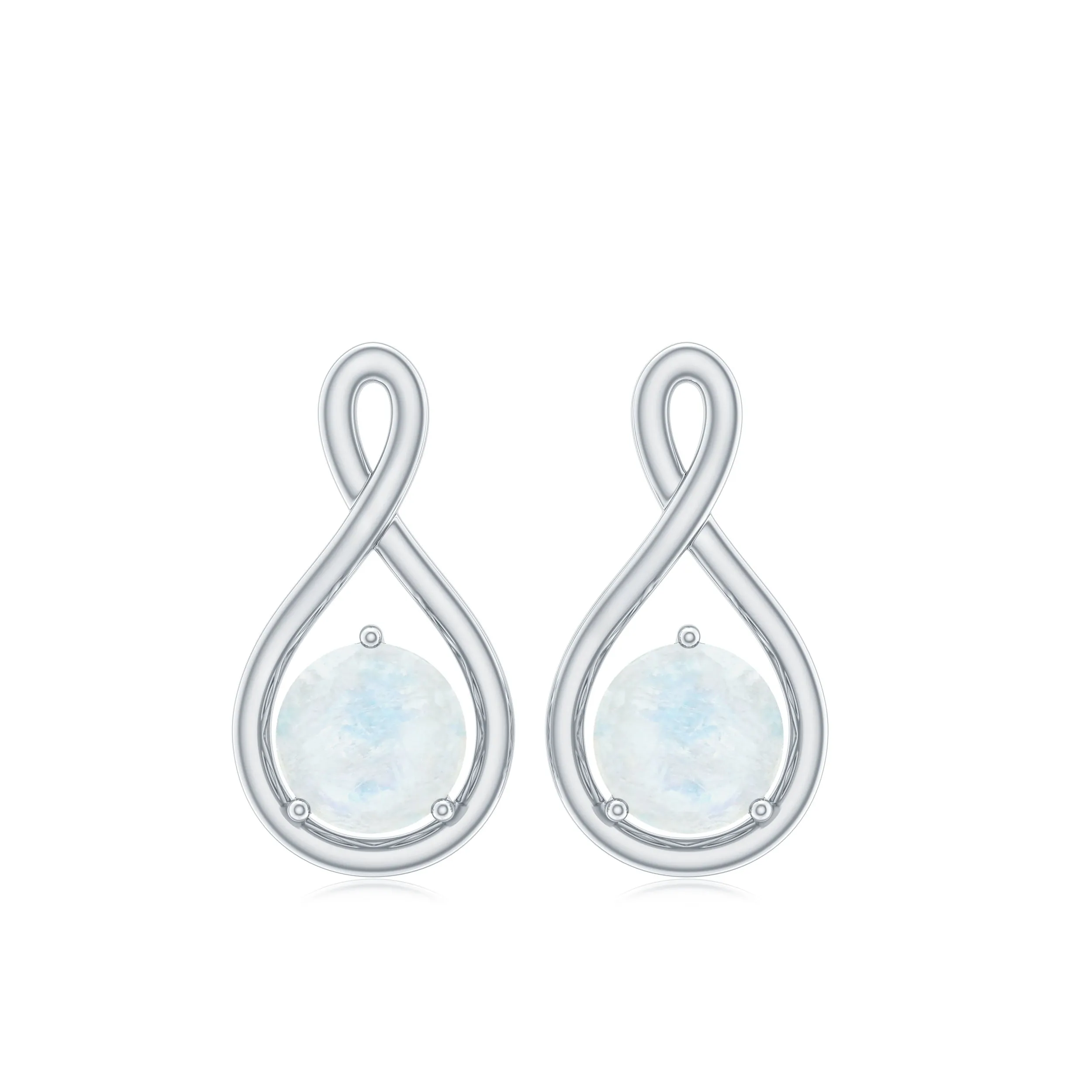 Round Moonstone Solitaire Infinity Stud Earrings