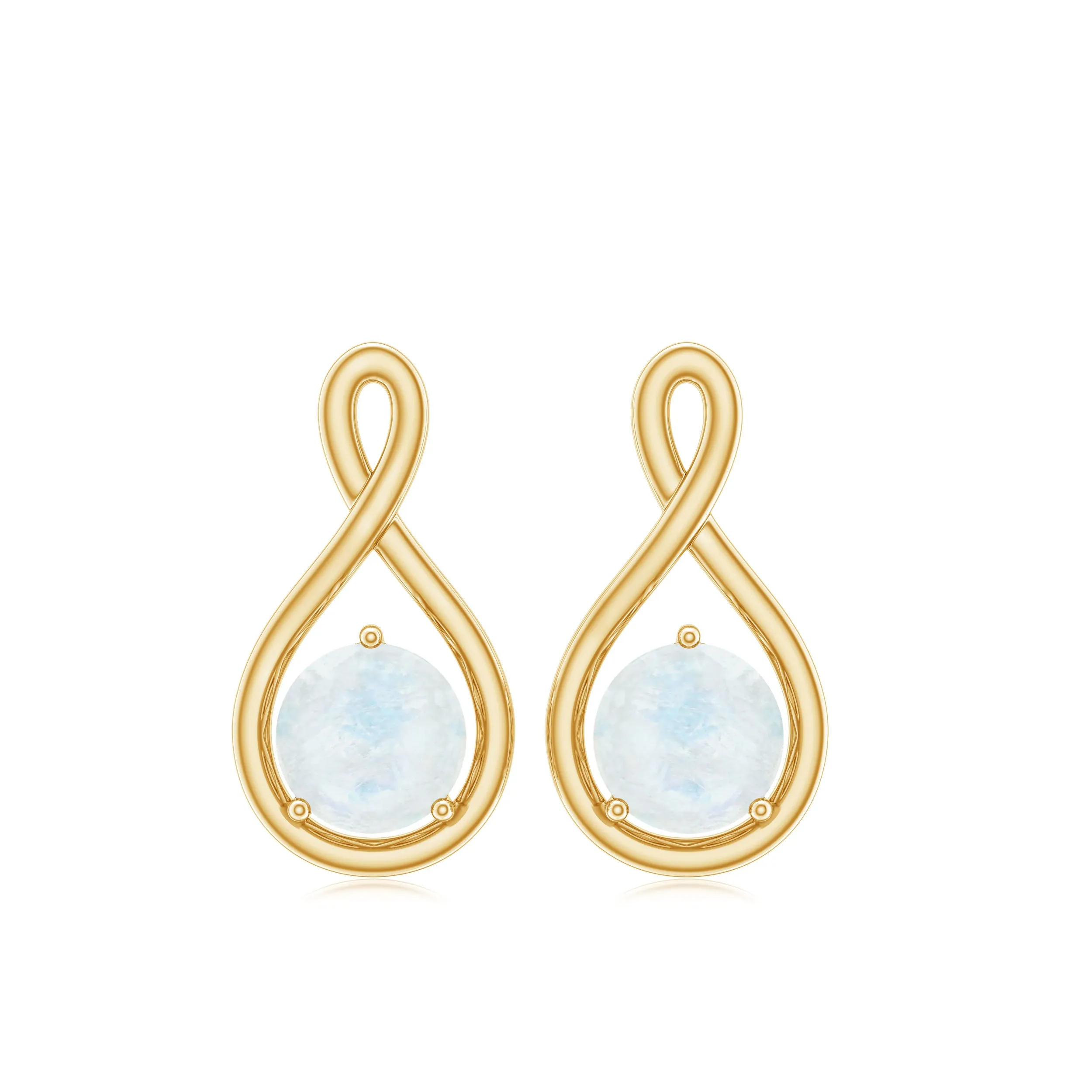 Round Moonstone Solitaire Infinity Stud Earrings