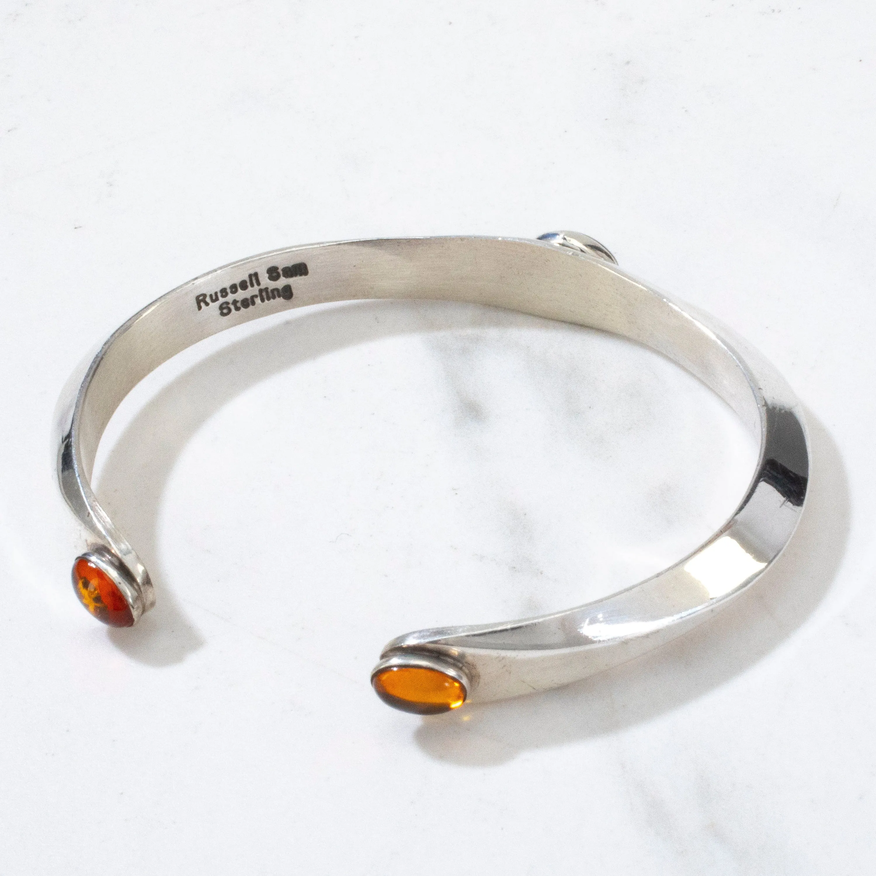 Russell Sam Amber Navajo USA Native American Made 925 Sterling Silver Cuff