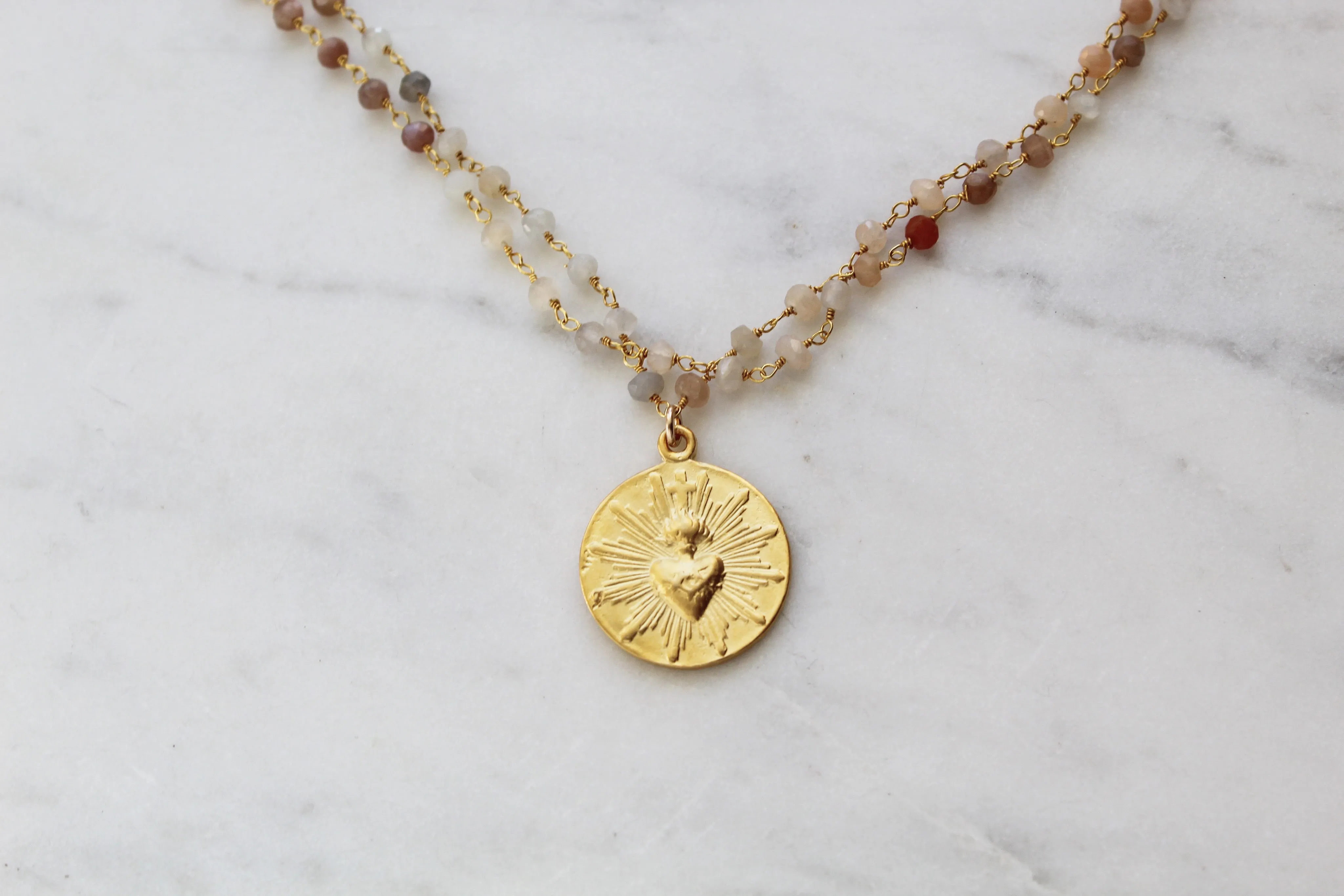 Sacred Heart Moonstone Necklace