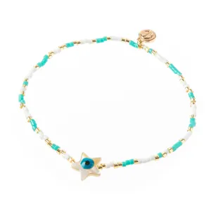 Seed Bead Evil Eye Star Stretch Bracelet Turquoise