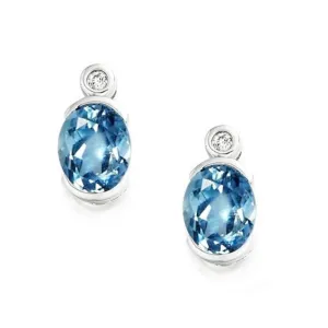 Silver, blue Topaz and cubic zirconia oval stud earrings