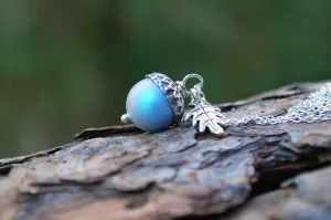 Silver Tide Pool Magic Acorn Necklace | Iridescent Blue Acorn | Something Blue Wedding Necklace