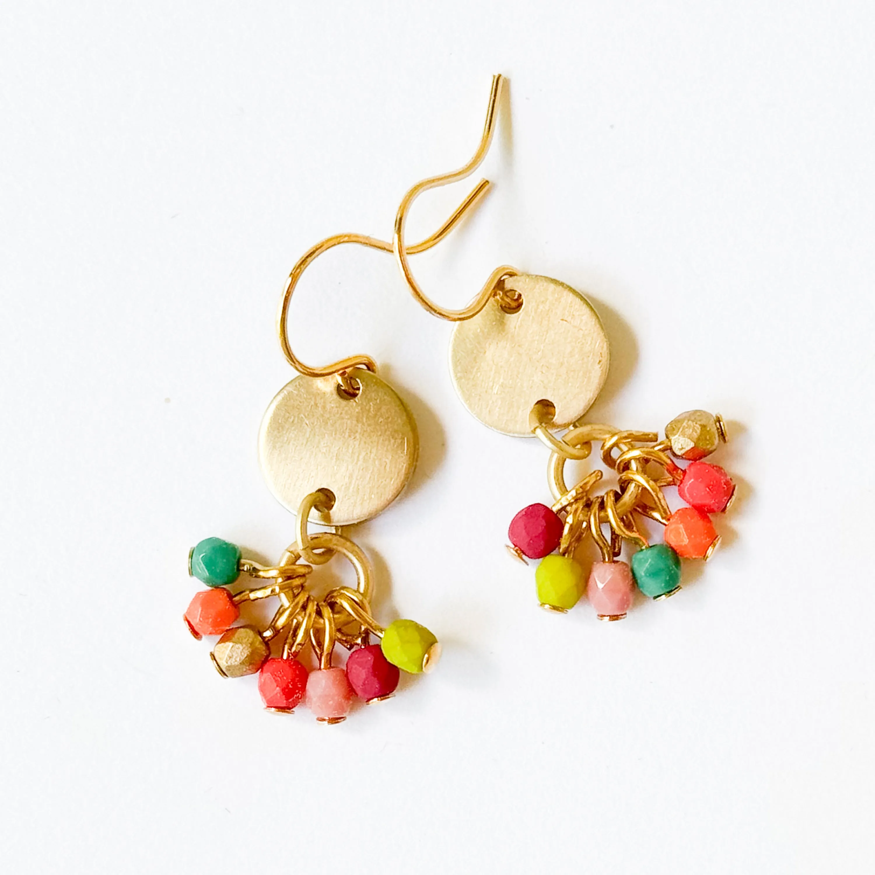 Small Cute Brass Earrings With Tiny Beaded Clusters