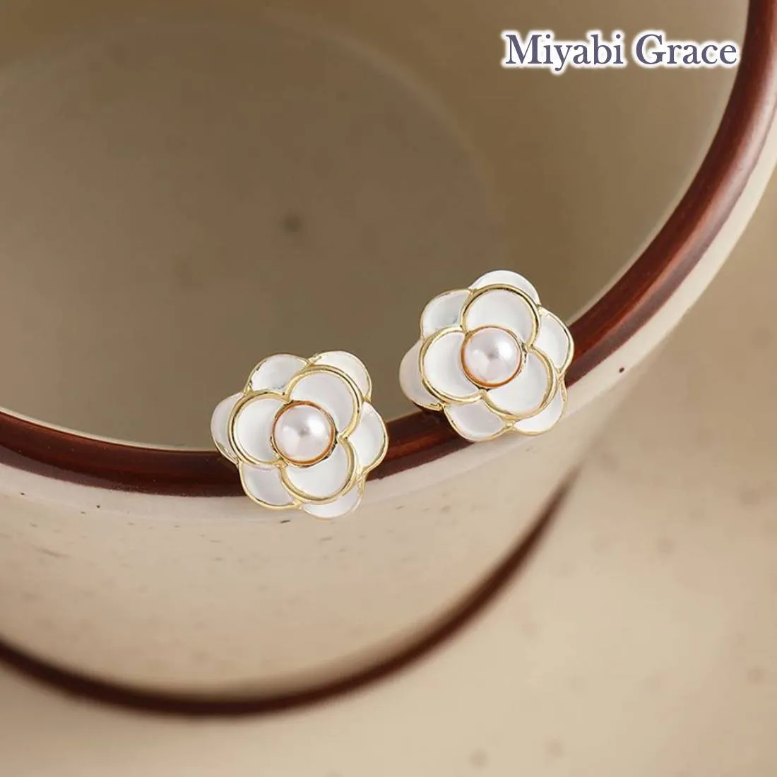 Small White Rose Flower Invisible Clip On Stud Earrings