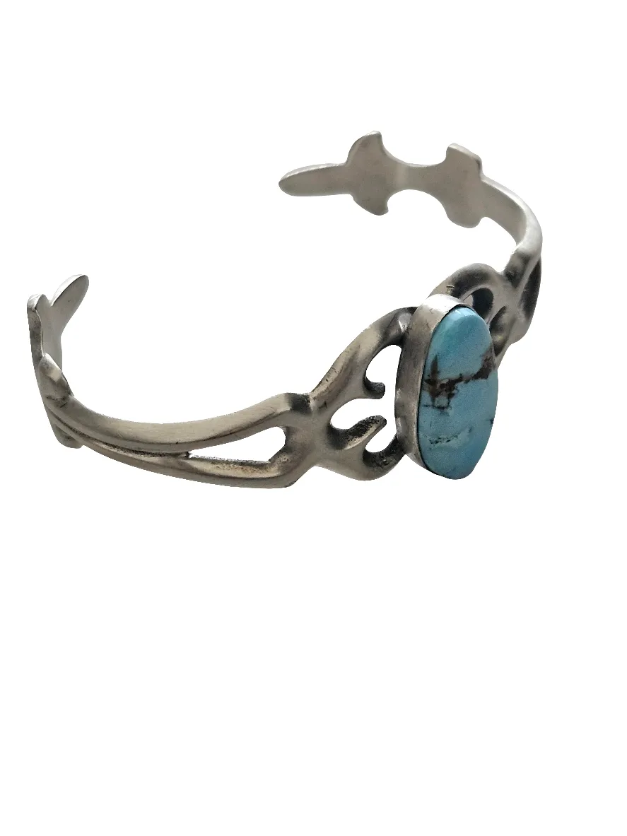 Stamped Sterling Silver Golden Hills Turquoise Stone Bracelet