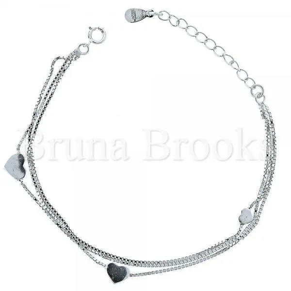 Sterling Silver 03.183.0081 Fancy Bracelet, Heart Design, Polished Finish, Rhodium Tone