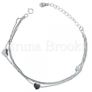 Sterling Silver 03.183.0081 Fancy Bracelet, Heart Design, Polished Finish, Rhodium Tone