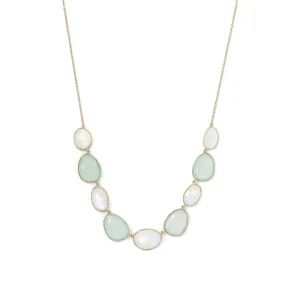 Sterling Silver 14k Yellow Gold Plated Rainbow Moonstone & Green Chalcedony Necklace