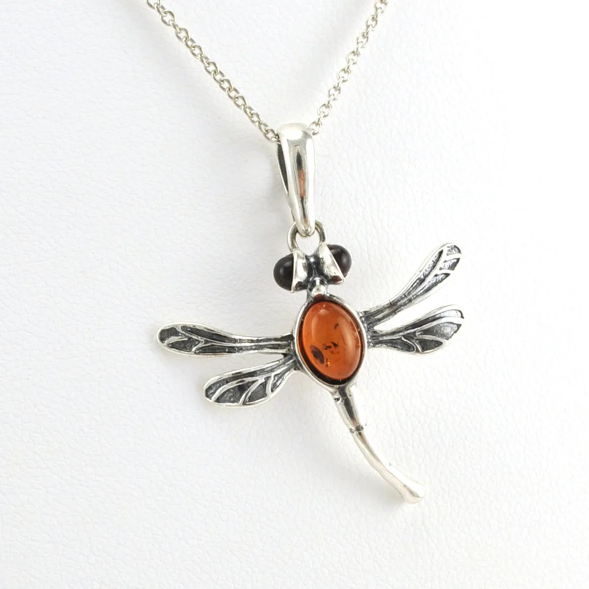 Sterling Silver Amber Dragonfly Necklace