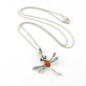 Sterling Silver Amber Dragonfly Necklace
