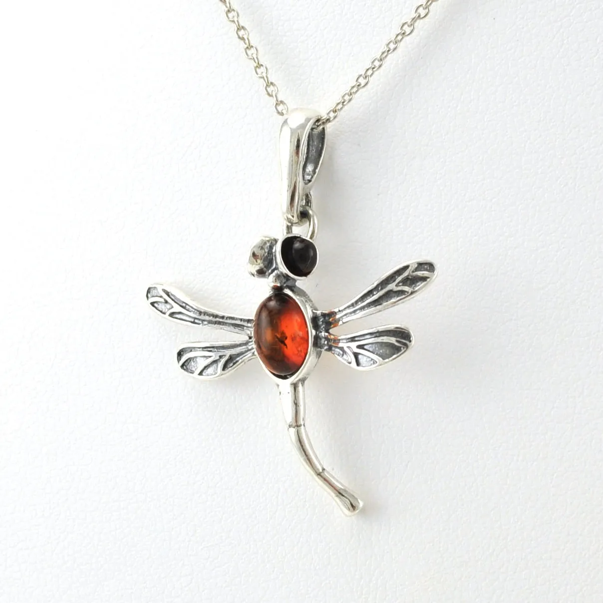 Sterling Silver Amber Dragonfly Necklace