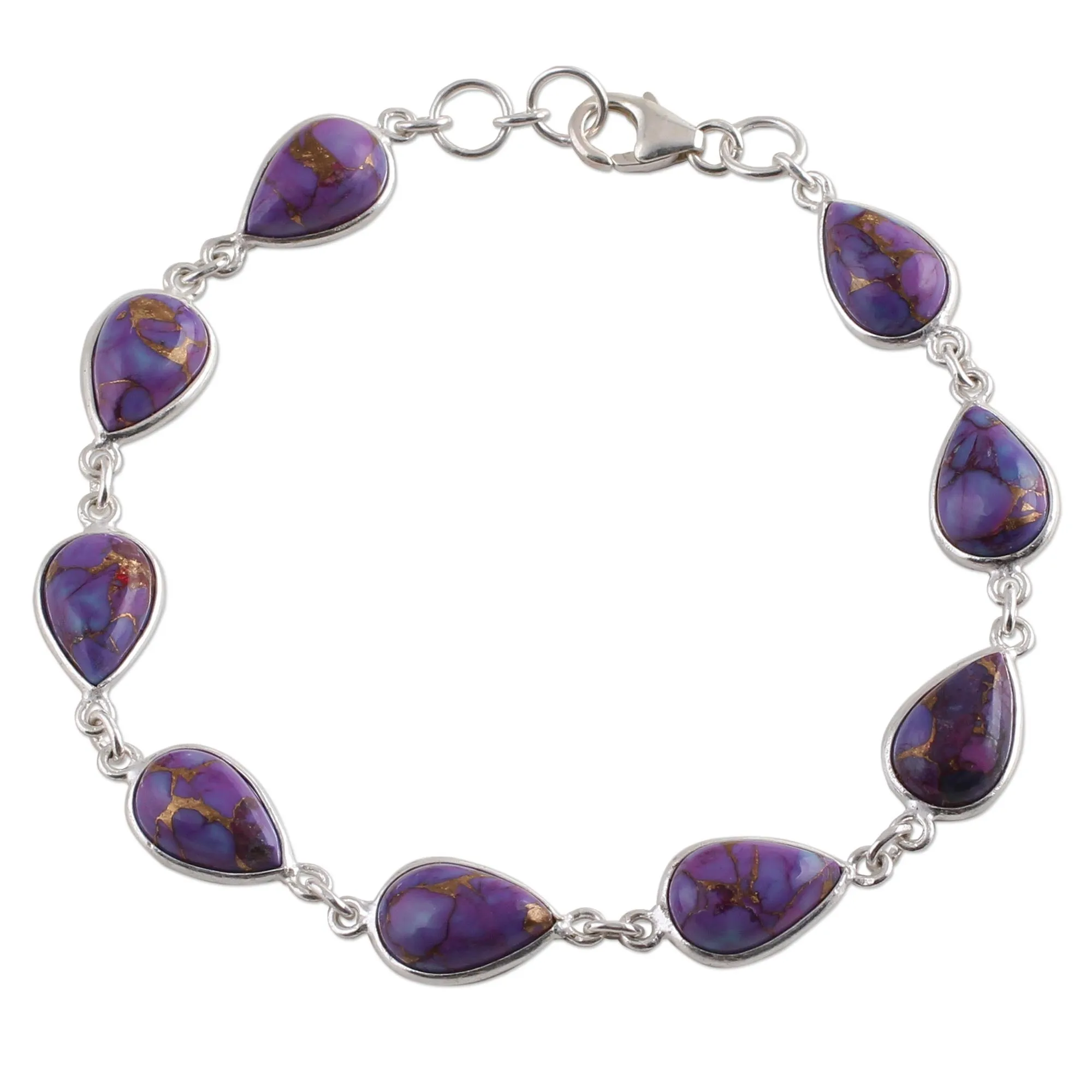 Sterling Silver and Purple Composite Turquoise Link Bracelet - Purple Cascade | NOVICA