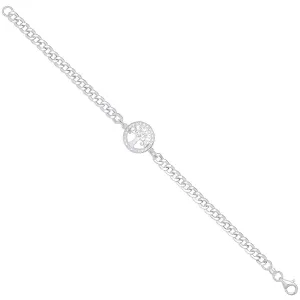 Sterling Silver Flat Curb Chain with CZ Tree of Life Bracelet